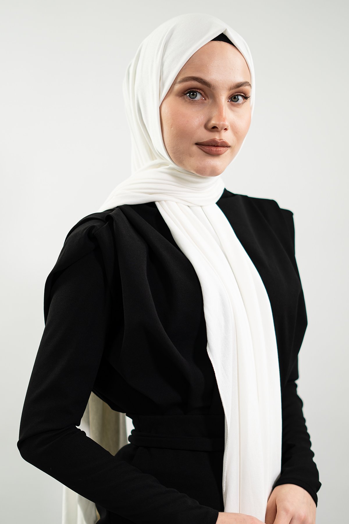 Premium Turkish Jersey Hijab| Black & White, view 4