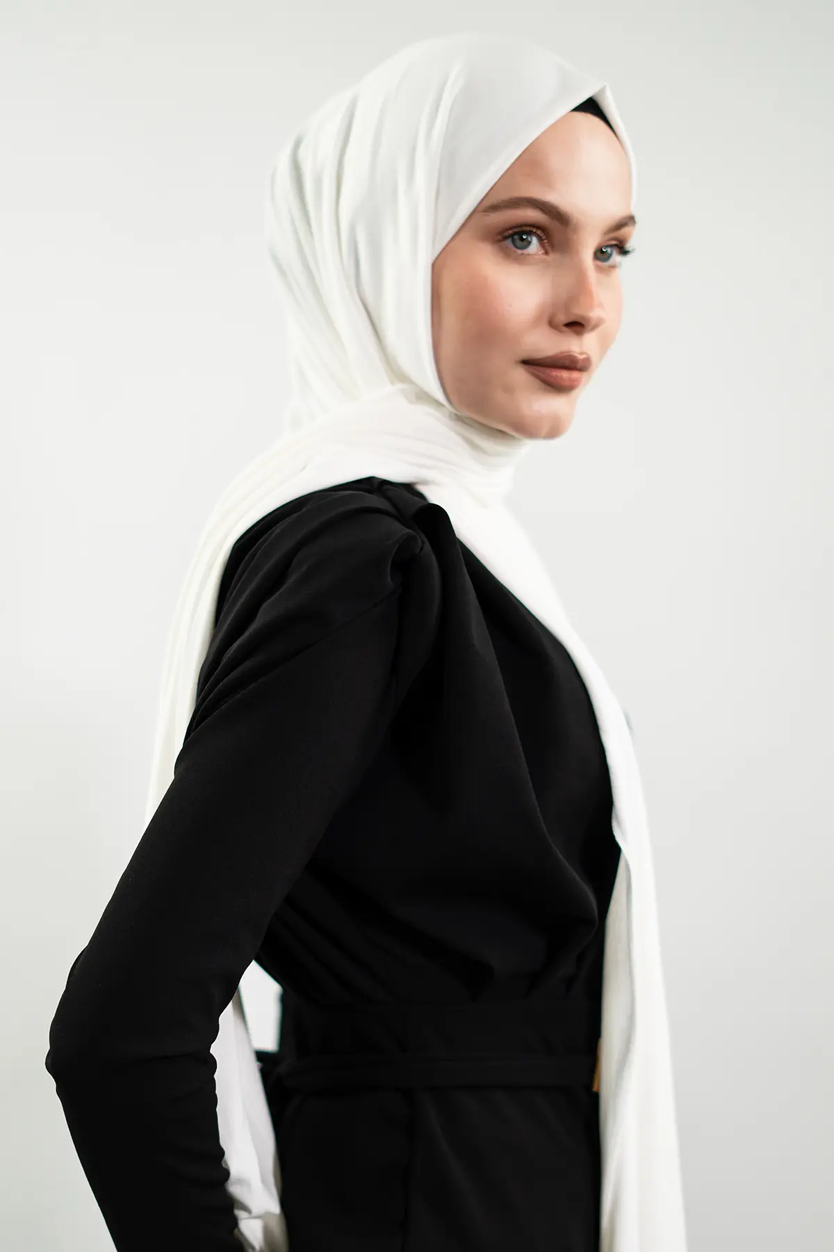 Premium Turkish Jersey Hijab| Black & White, view 5