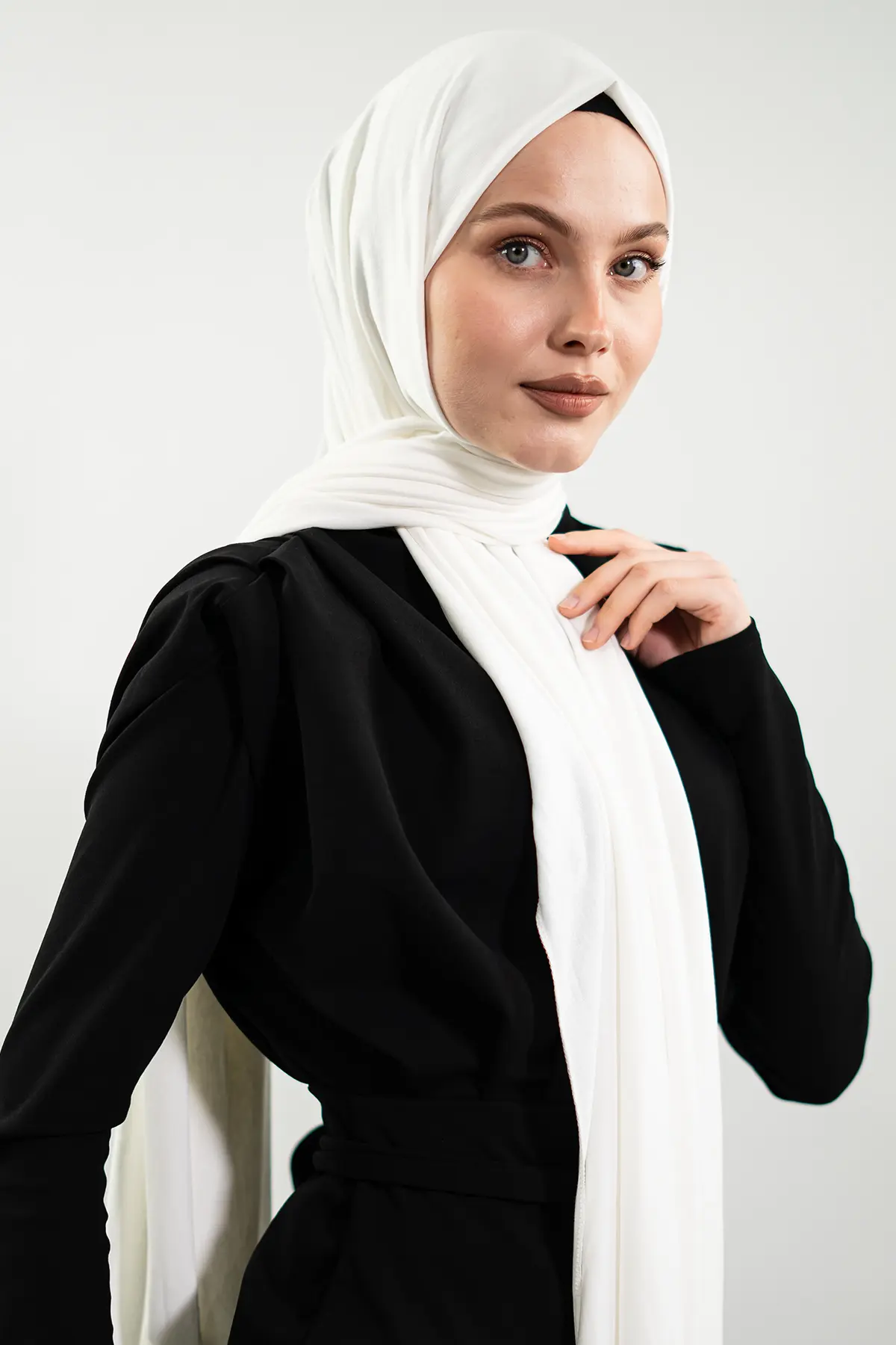 Premium Turkish Jersey Hijab| Black & White, view 6