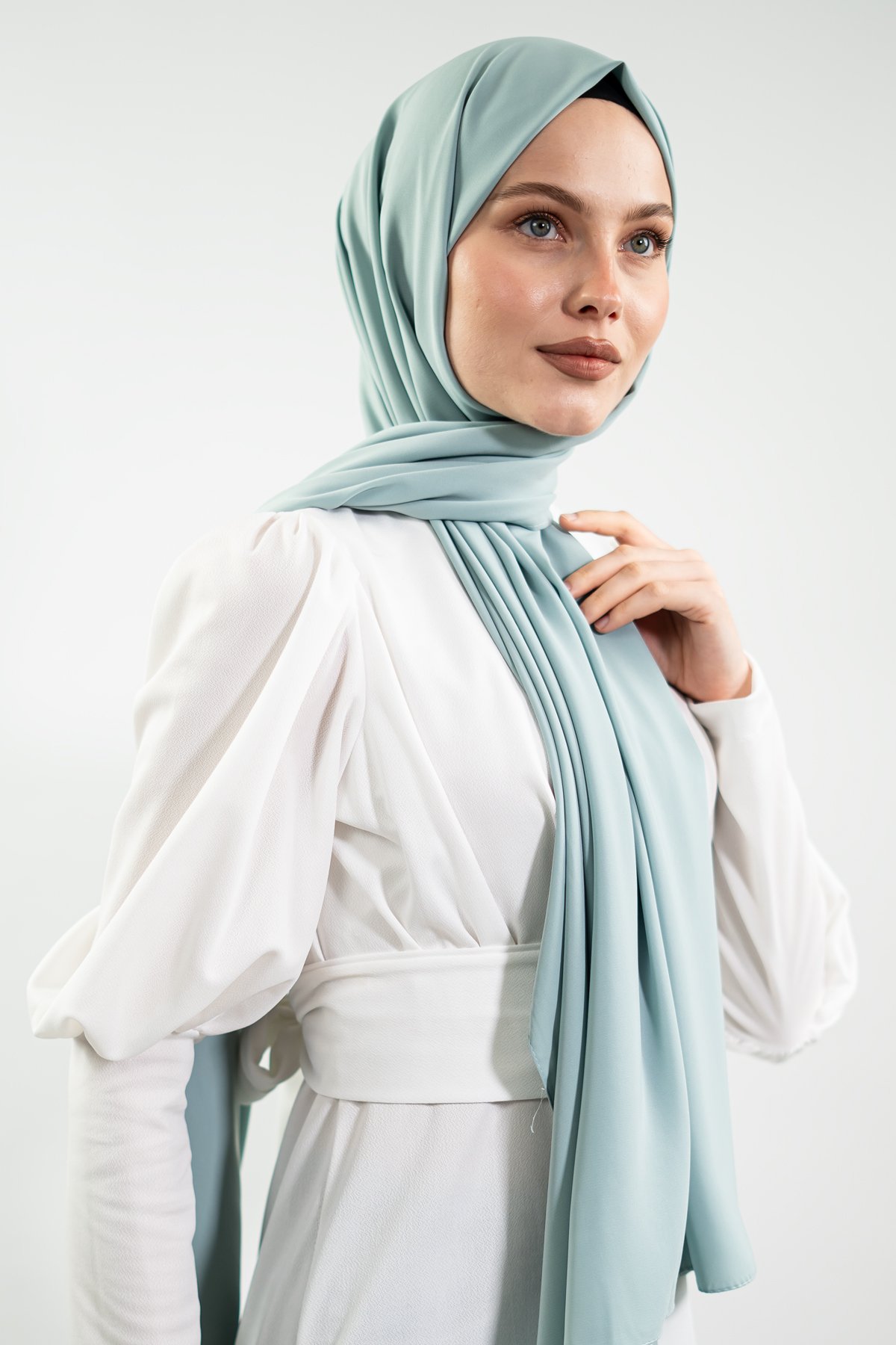 Premium Medina Silk Hijab| Aqua Blue & Baby Blue, view 2