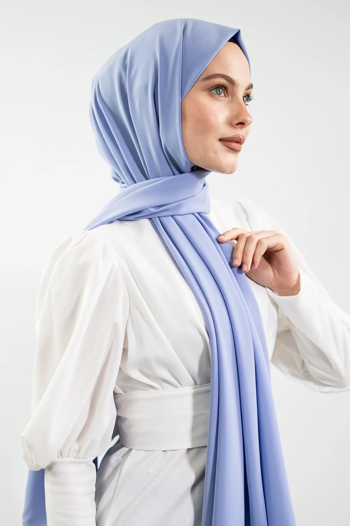 Premium Medina Silk Hijab| Aqua Blue & Baby Blue, view 5