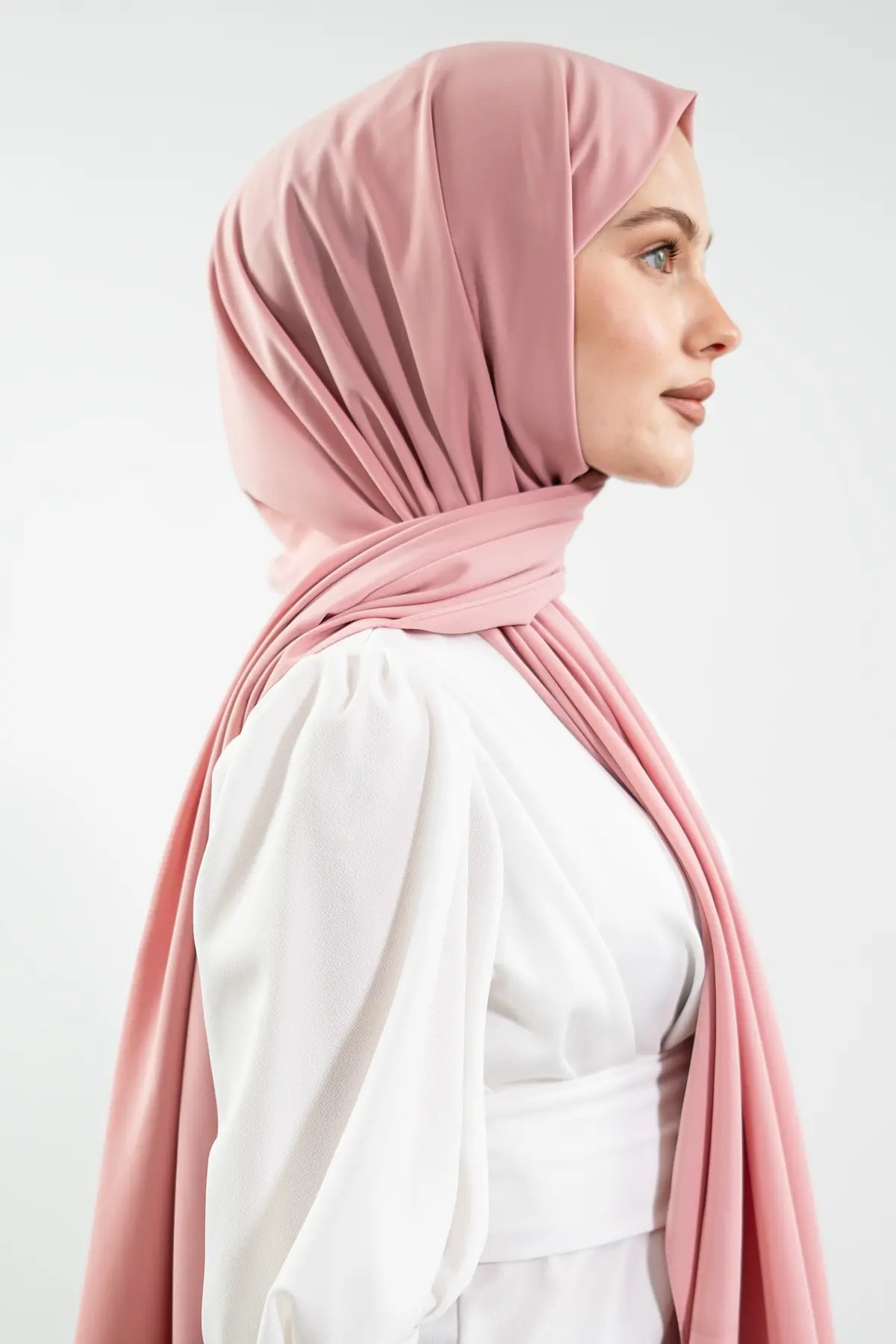 Premium Madina Silk Hijab|Powder Pink & Black, view 6