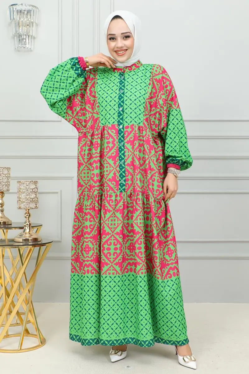 Ethnic Patterned Hijab Dress, view 3
