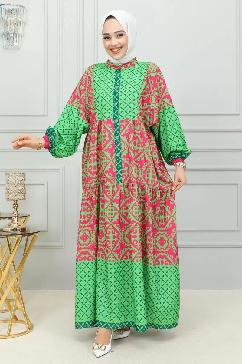 Ethnic Patterned Hijab Dress, view 4