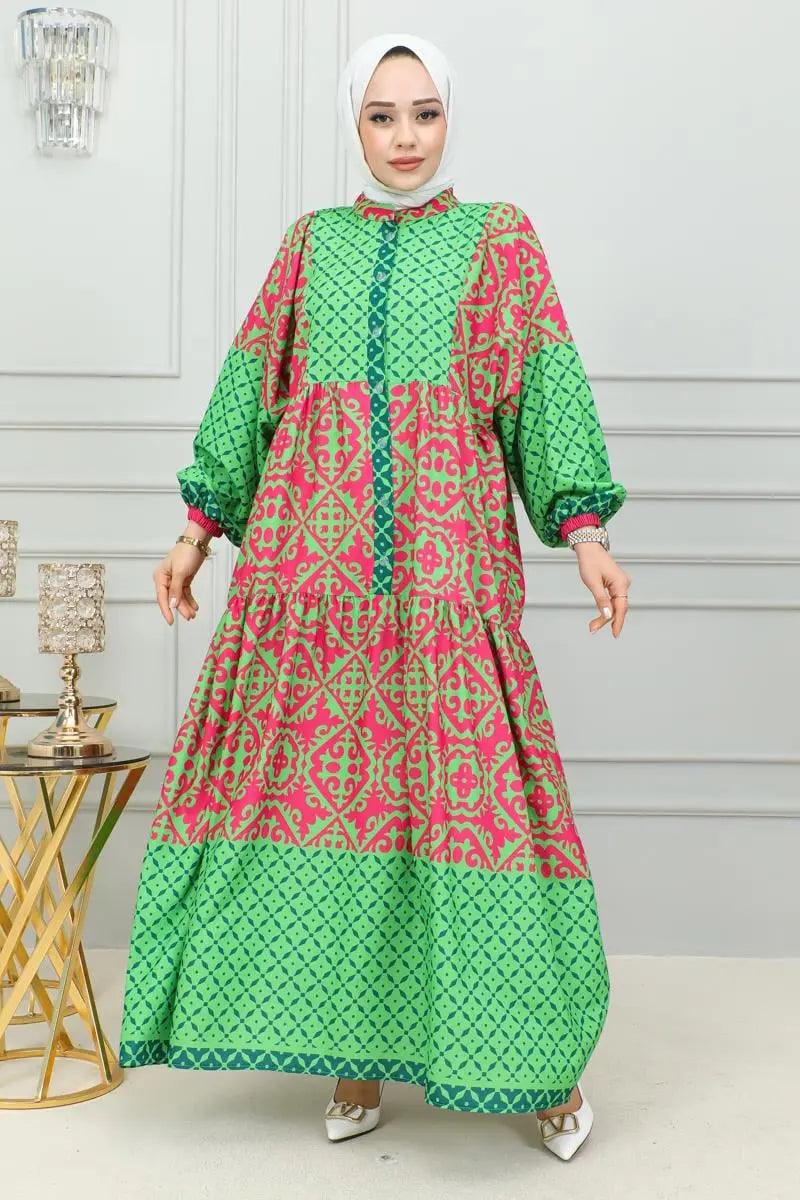 Ethnic Patterned Hijab Dress, view 5