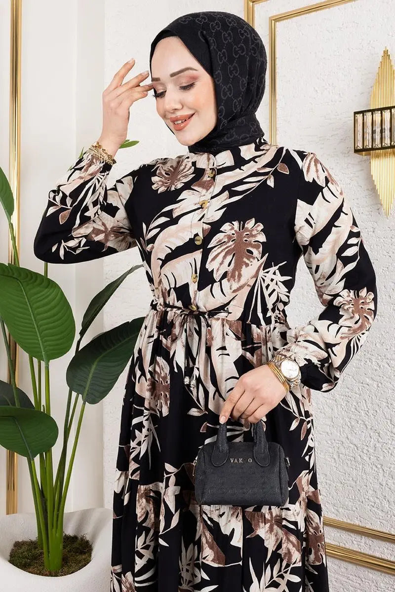 Palm Patterned Hijab Dress, view 3