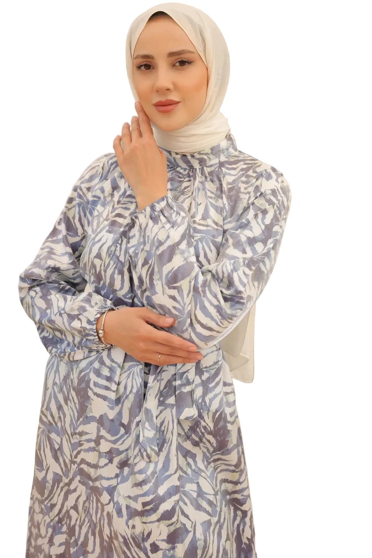 Satin Hijab Dress – Blue, view 2
