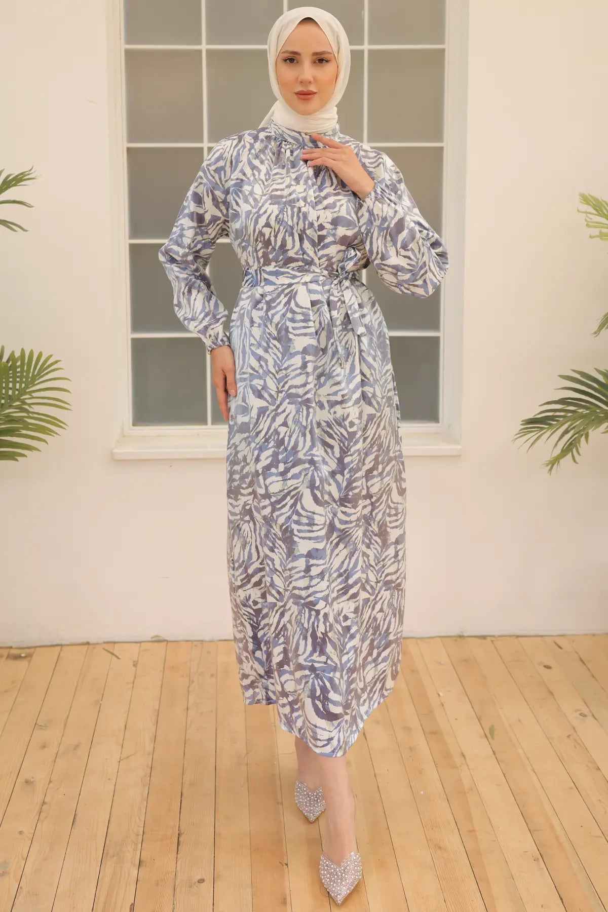 Satin Hijab Dress – Blue, view 4