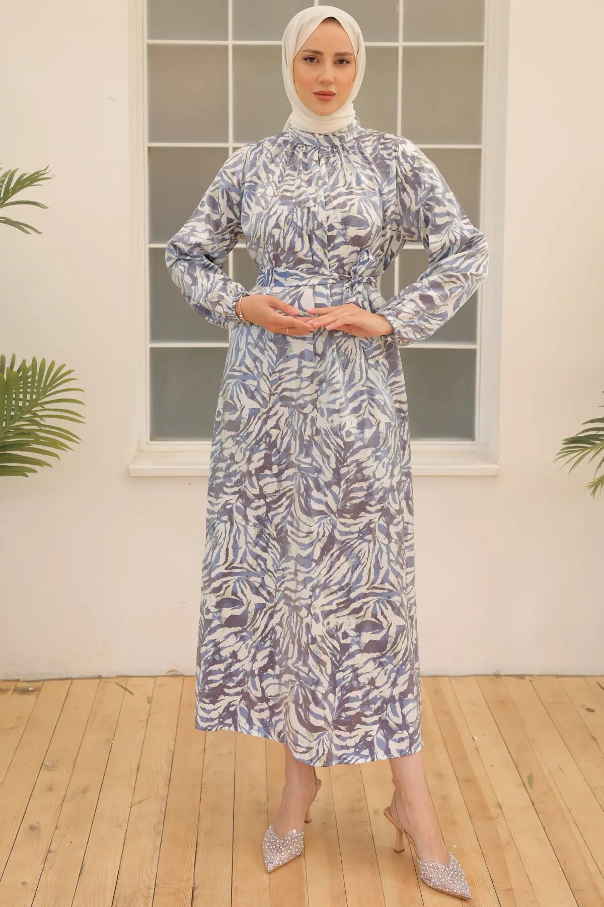 Satin Hijab Dress – Blue, view 5