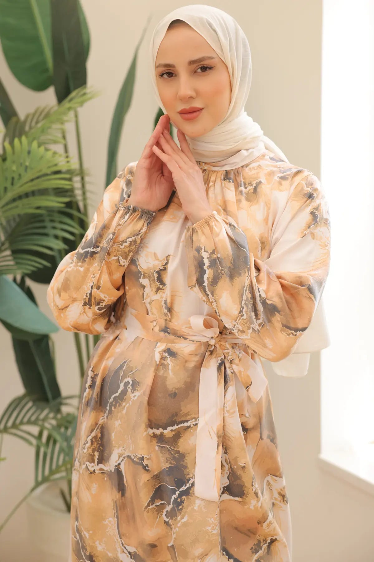 Satin Casual Hijab Dress – Orange, view 5