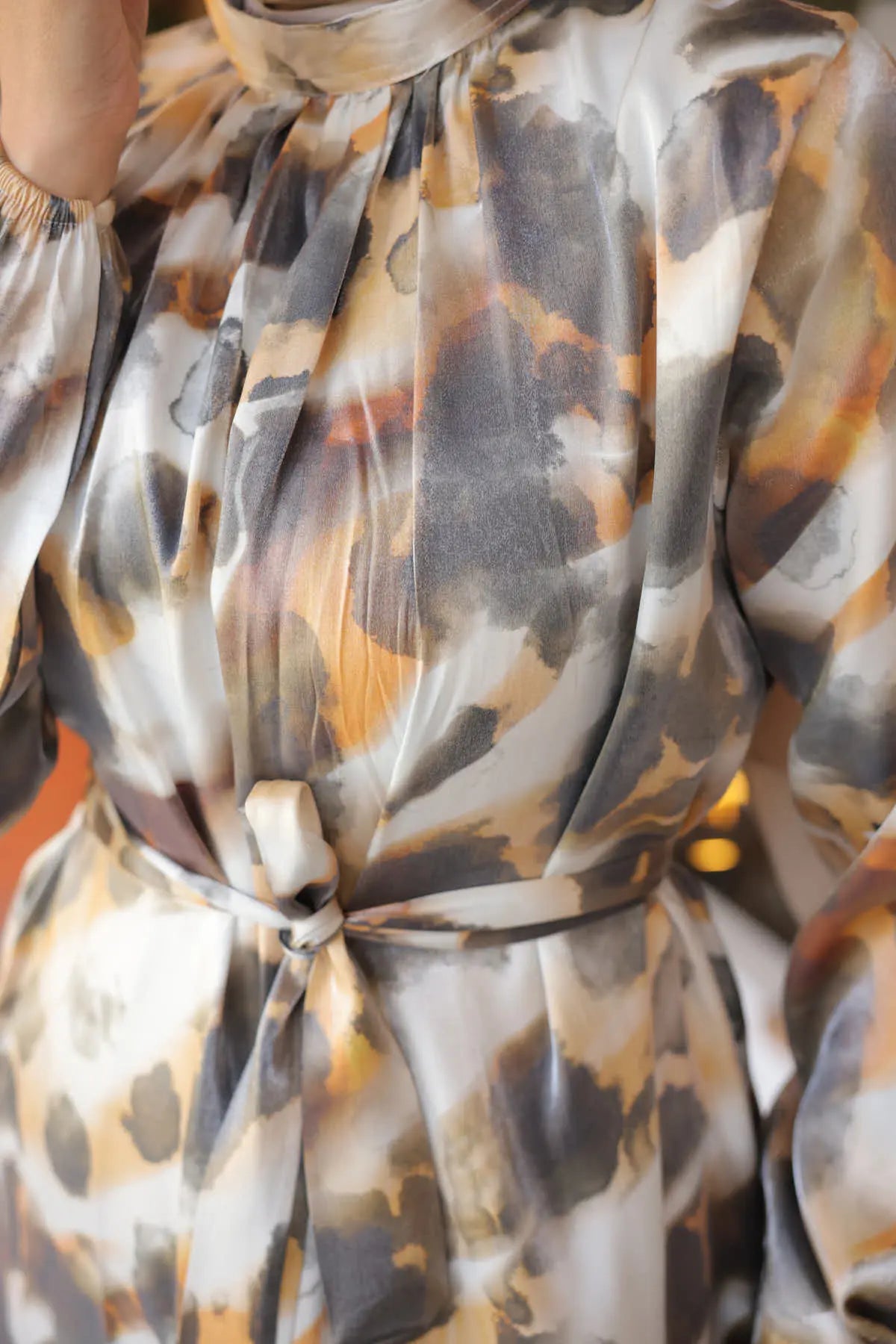 Patterned Dress With Sash Detail, view 3