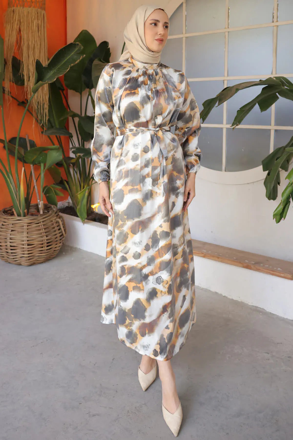 Patterned Dress With Sash Detail, view 4