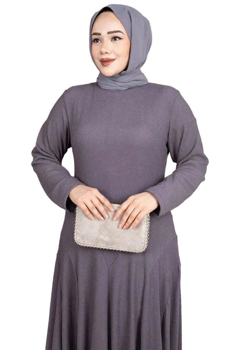Ruffle Detailed Crepe Modest Dress-Anthracite, view 2