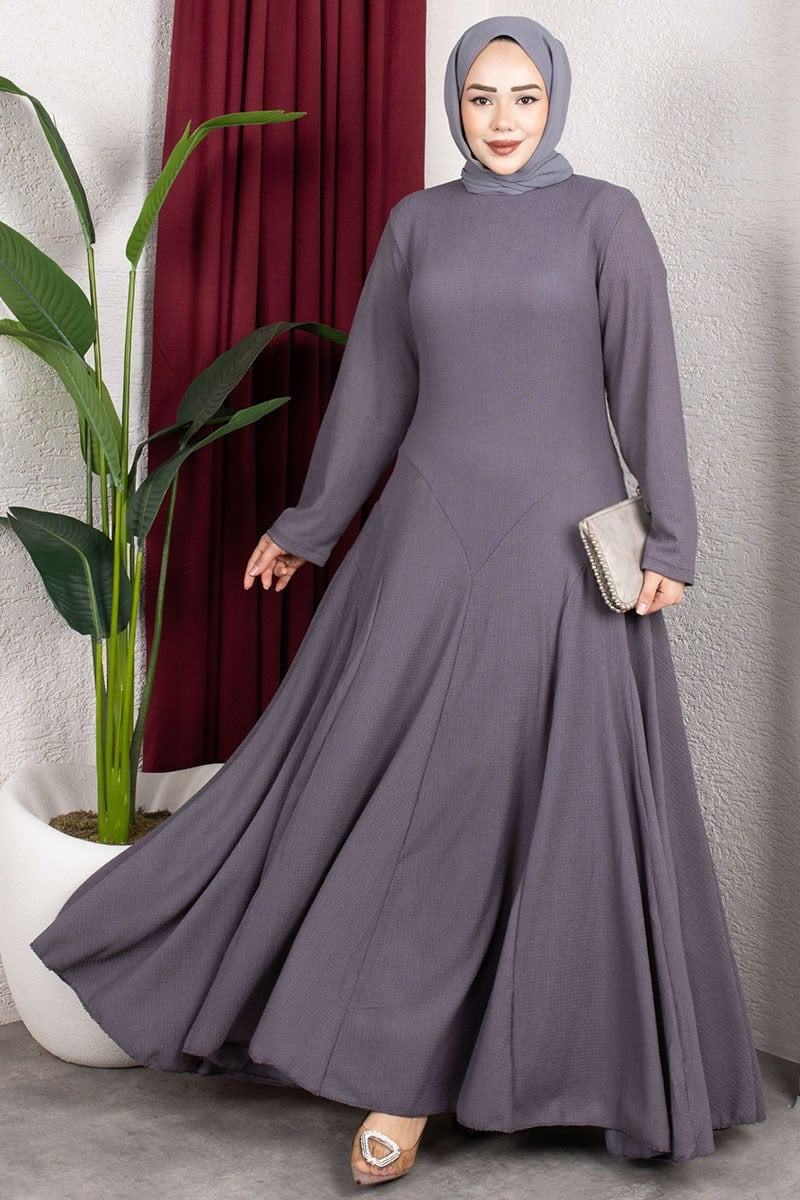 Ruffle Detailed Crepe Modest Dress-Anthracite, view 3