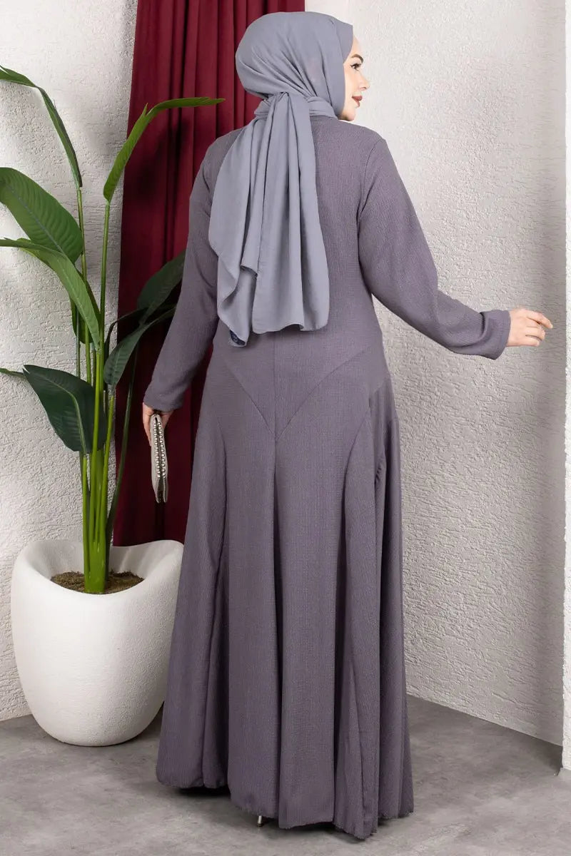 Ruffle Detailed Crepe Modest Dress-Anthracite, view 5