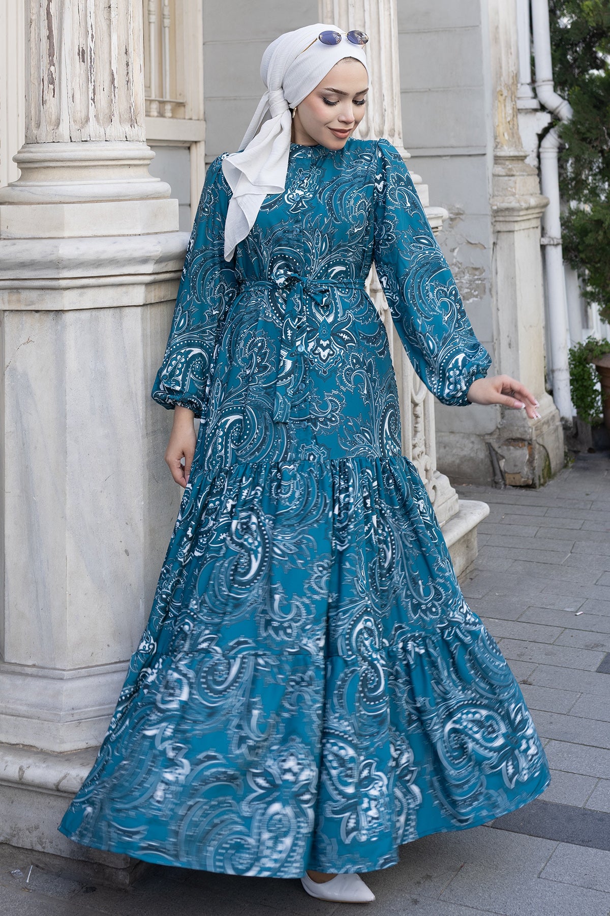 Patterned Teal Hijab Dress, view 2