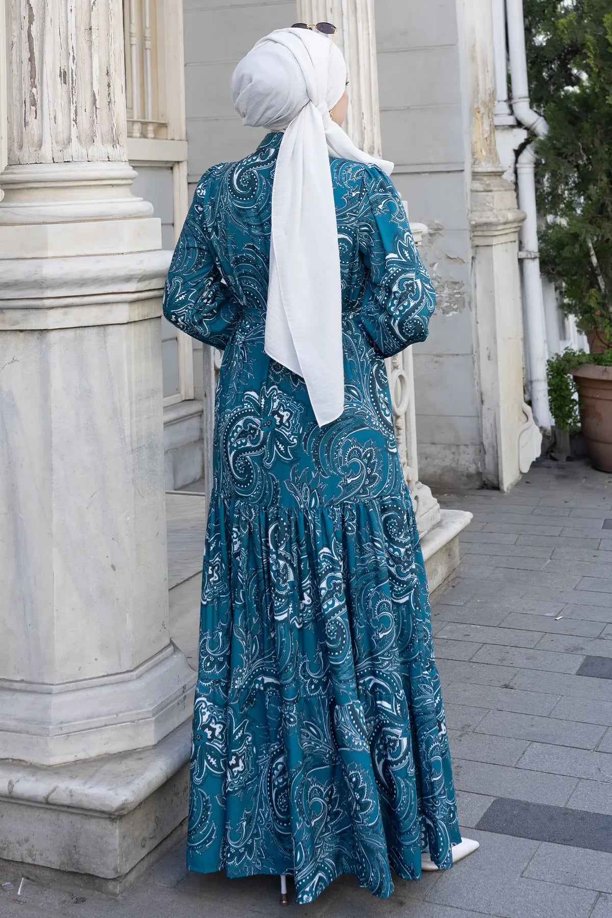 Patterned Teal Hijab Dress, view 6