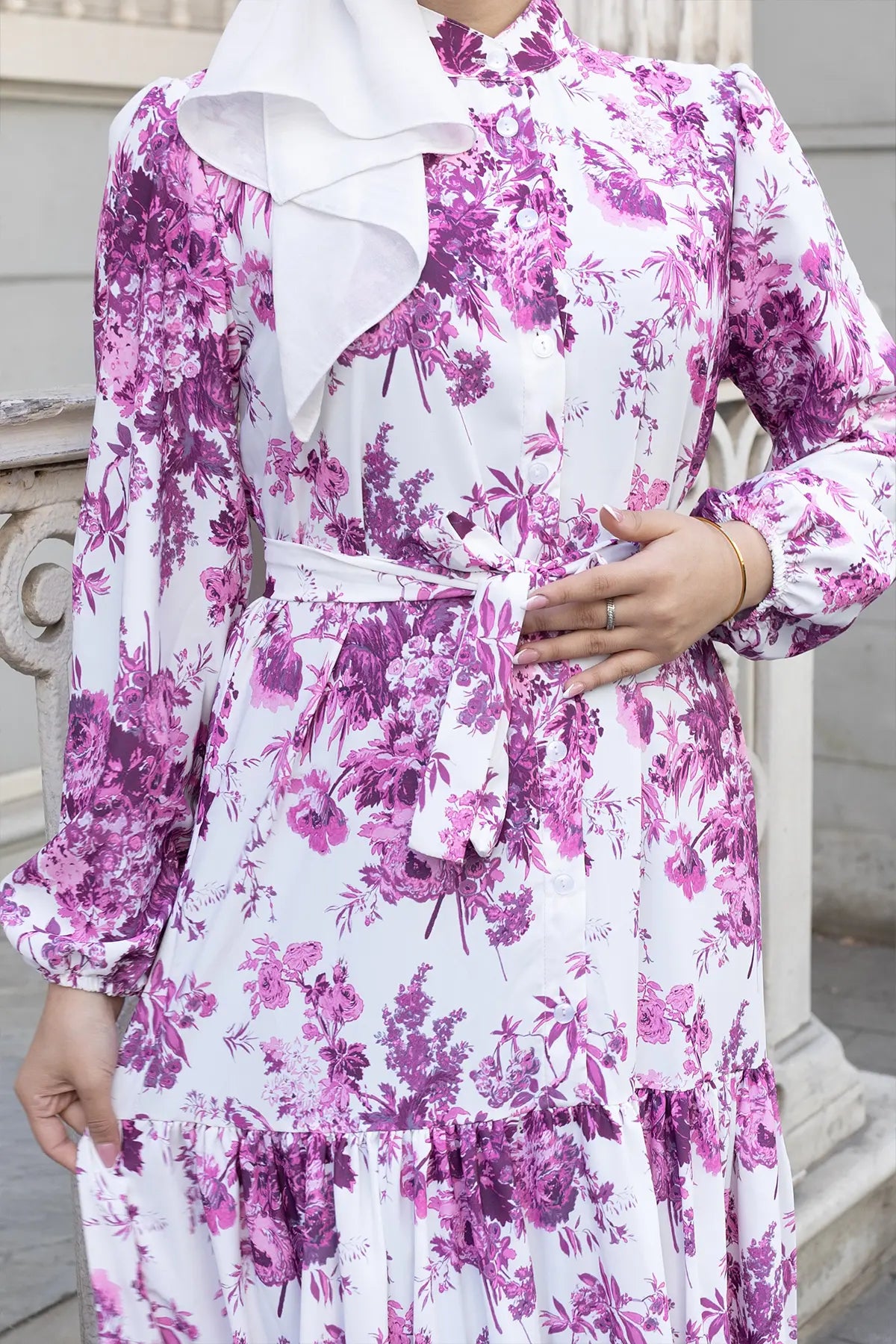 Patterned Hijab Dress-Purple, view 3