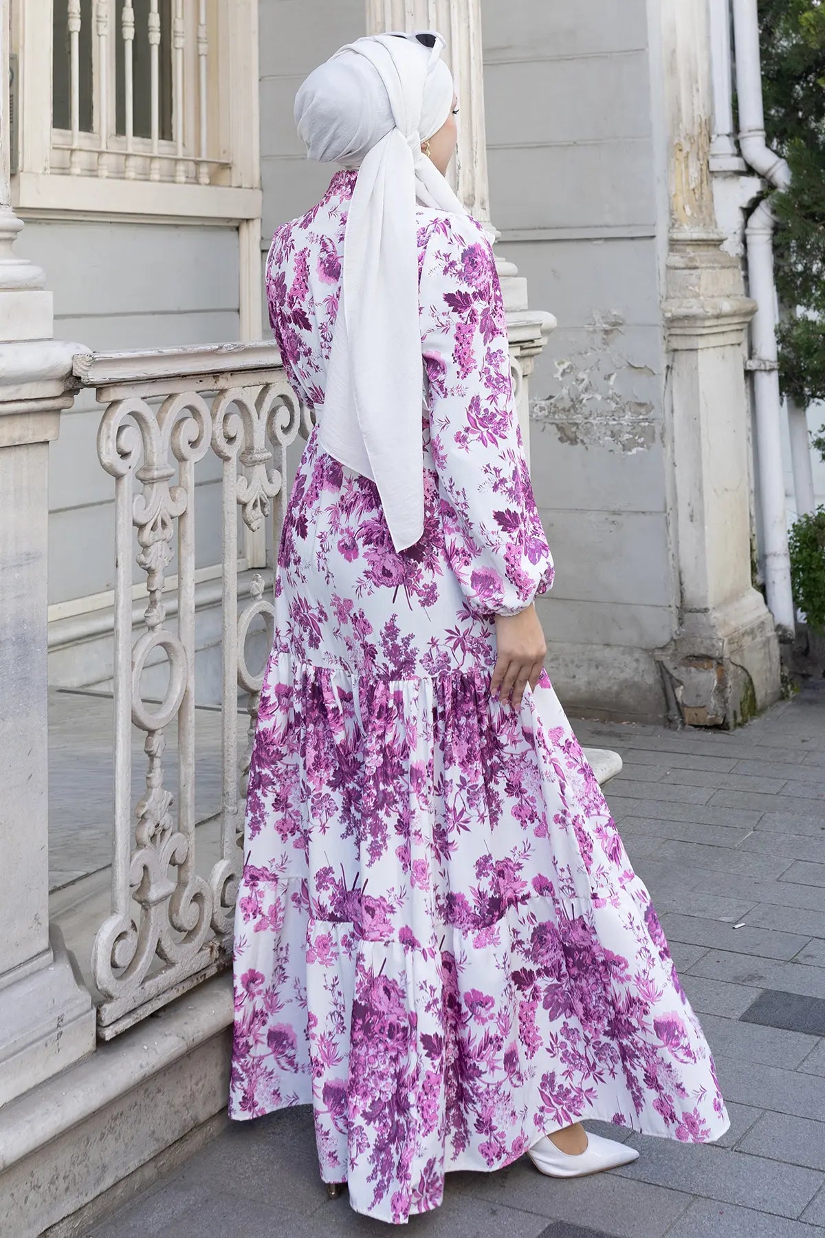 Patterned Hijab Dress-Purple, view 5