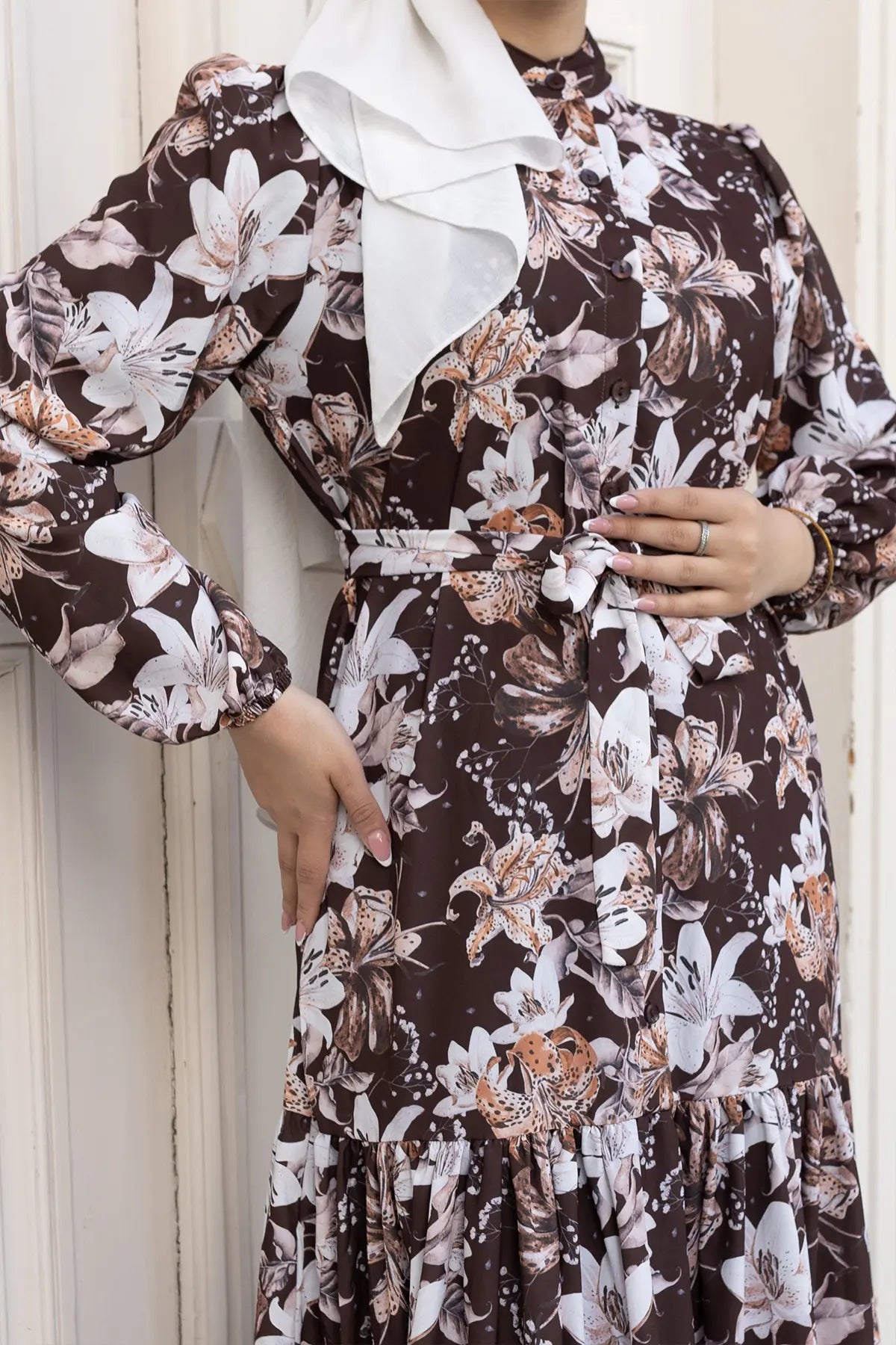 Floral Patterned Hijab Dress, view 4
