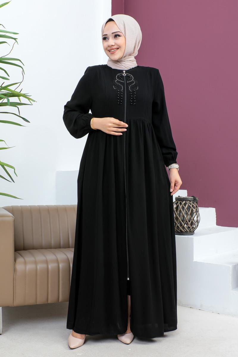Beaded Embroidered Abaya – Black by NEOMODEST