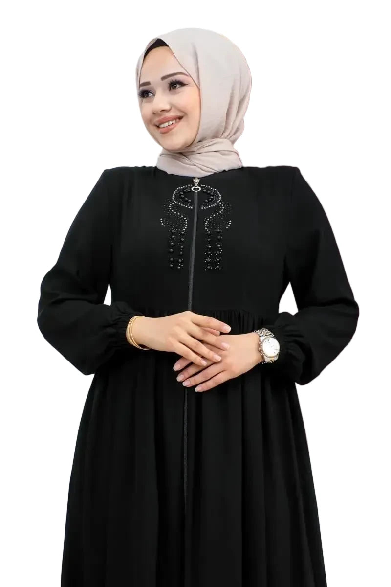 Beaded Embroidered Abaya – Black, view 2