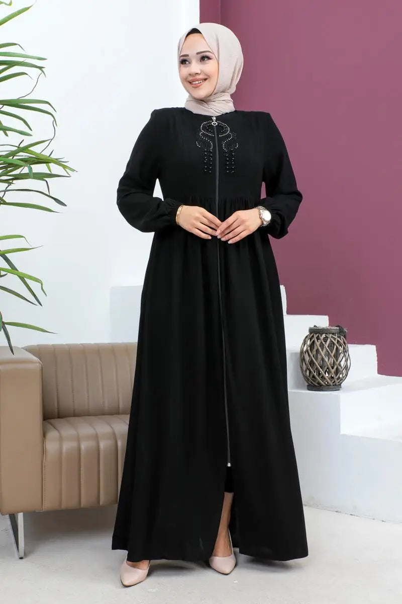 Beaded Embroidered Abaya – Black, view 3