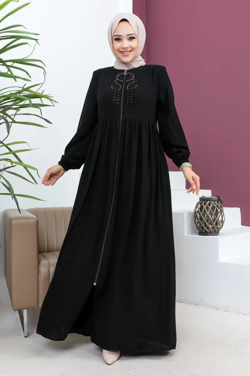 Beaded Embroidered Abaya – Black, view 4