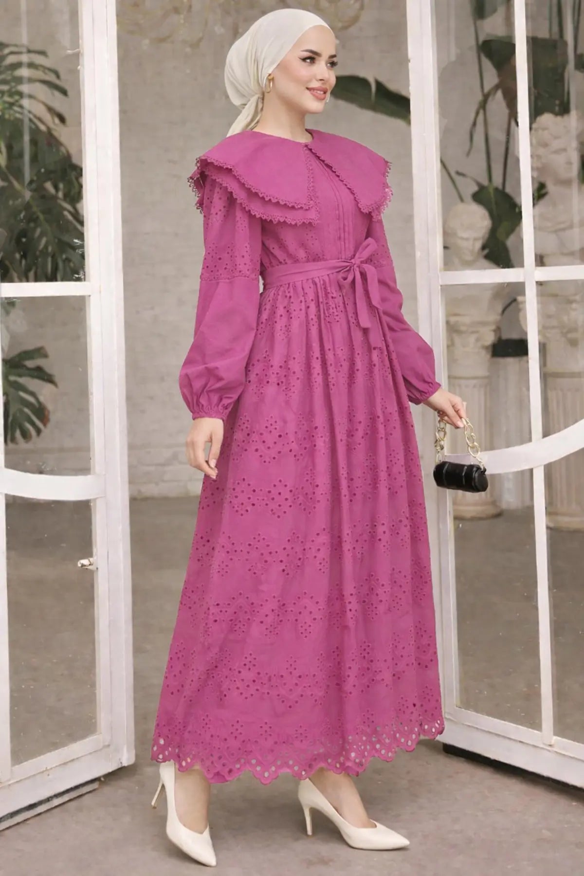 Lace Dress With Collar Detail, view 3