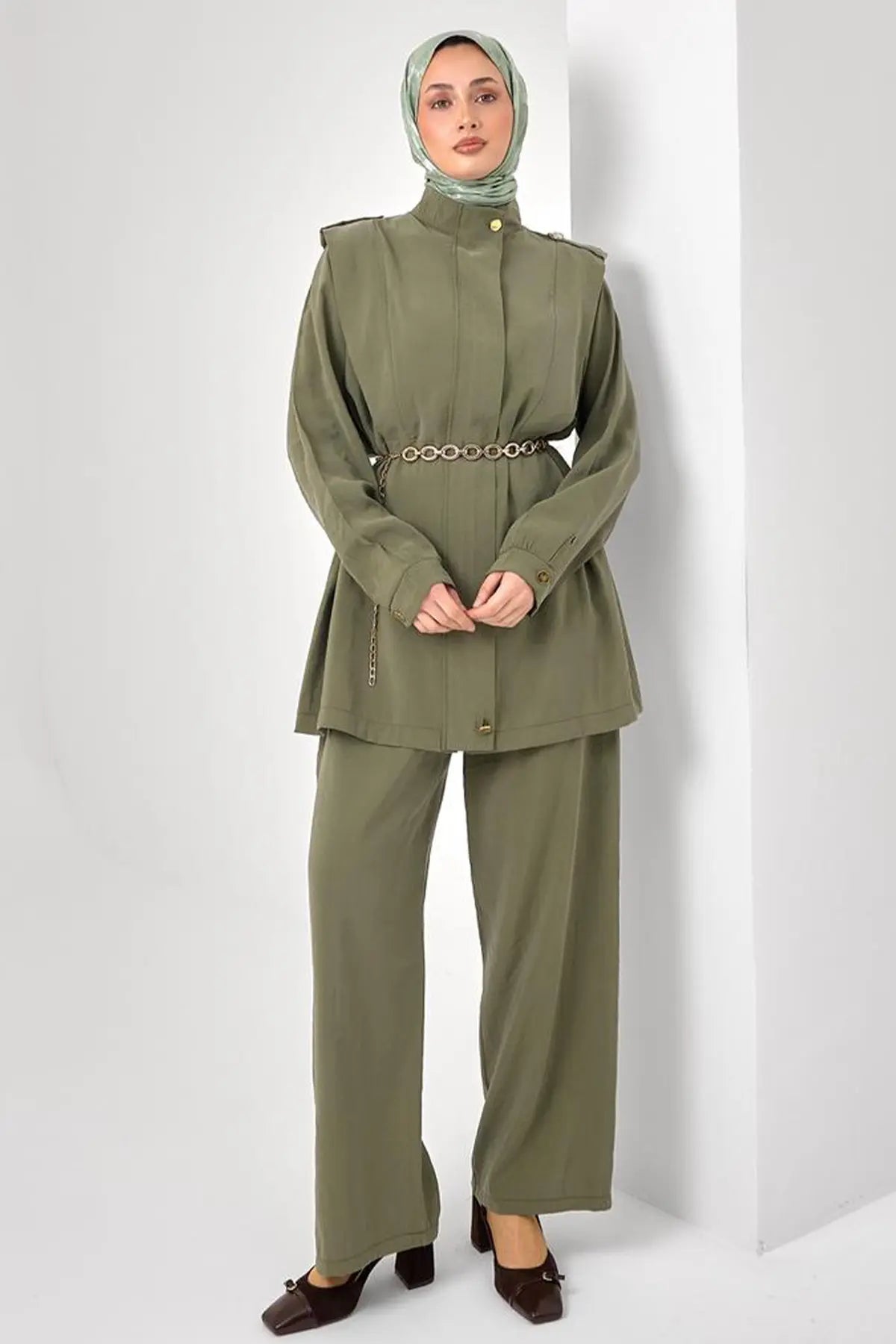 Khaki Two-Piece Modest Co-ord Set, view 2