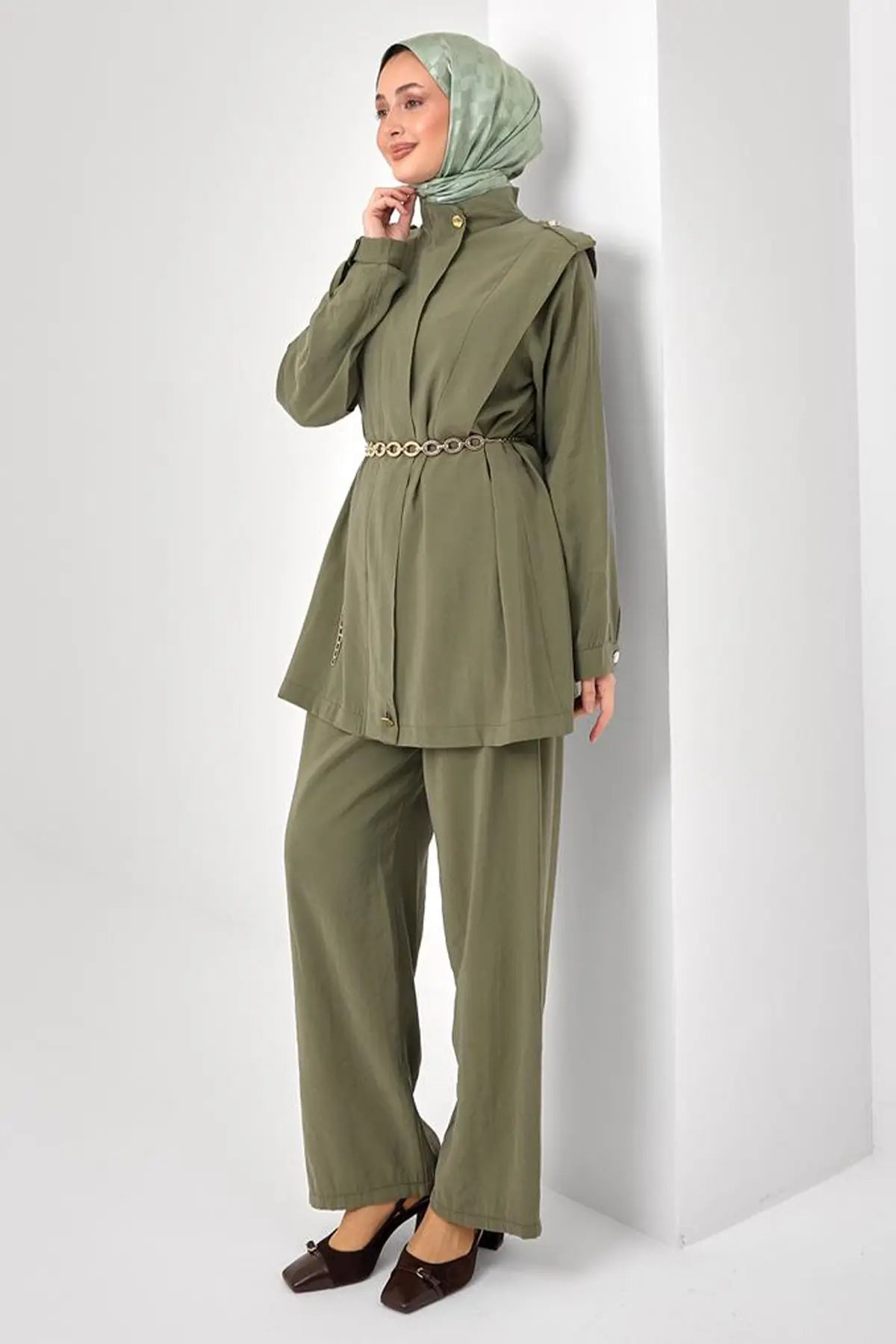Khaki Two-Piece Modest Co-ord Set, view 3