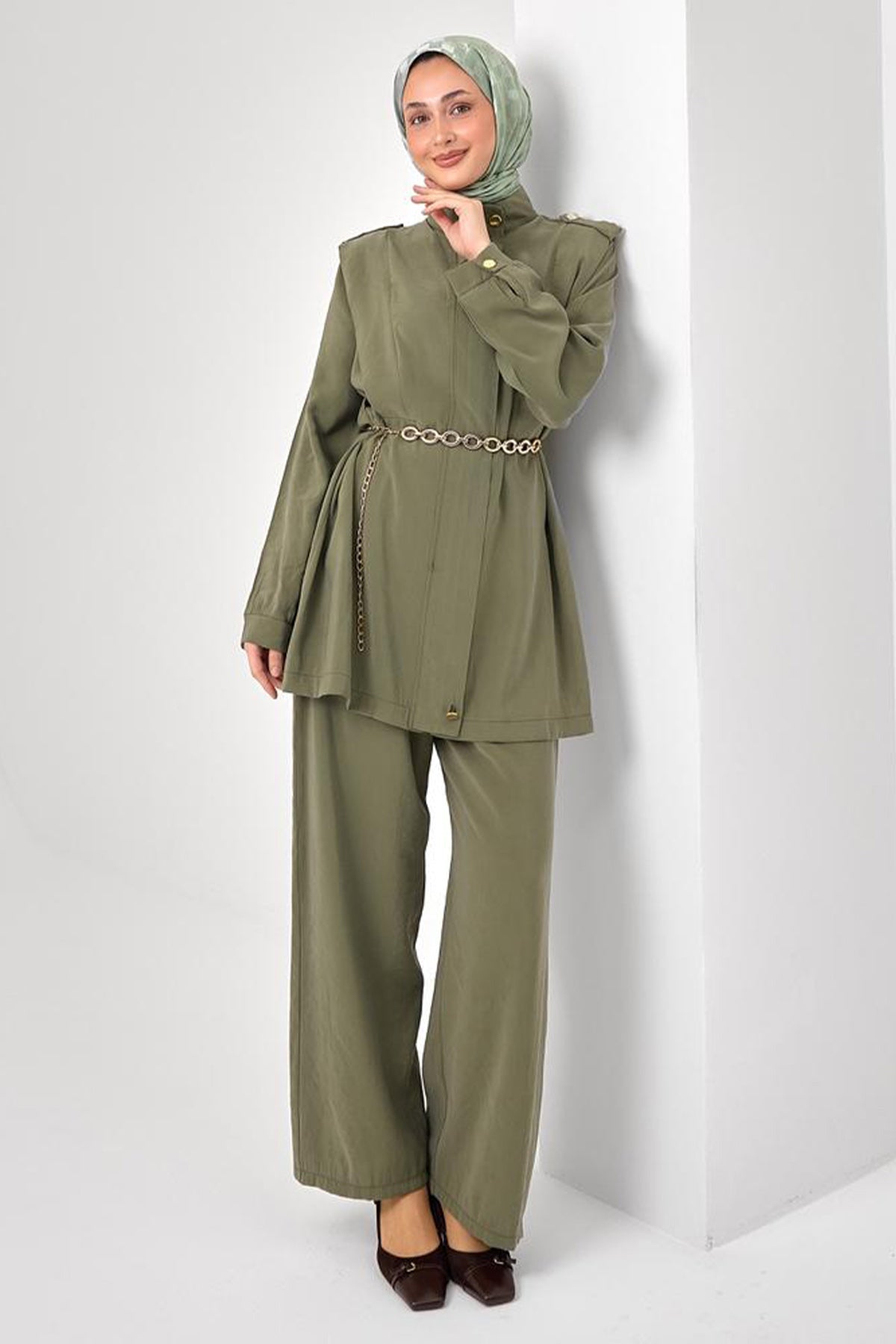 Khaki Two-Piece Modest Co-ord Set, view 4