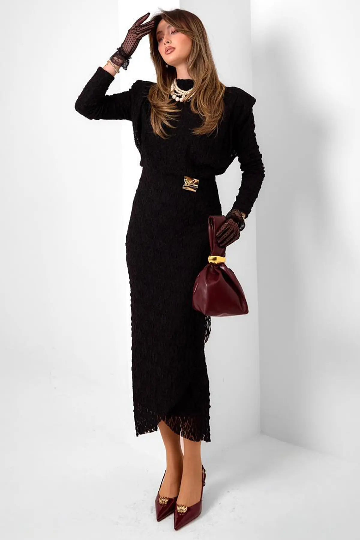 Lace Dress With Buckle Detail, view 2