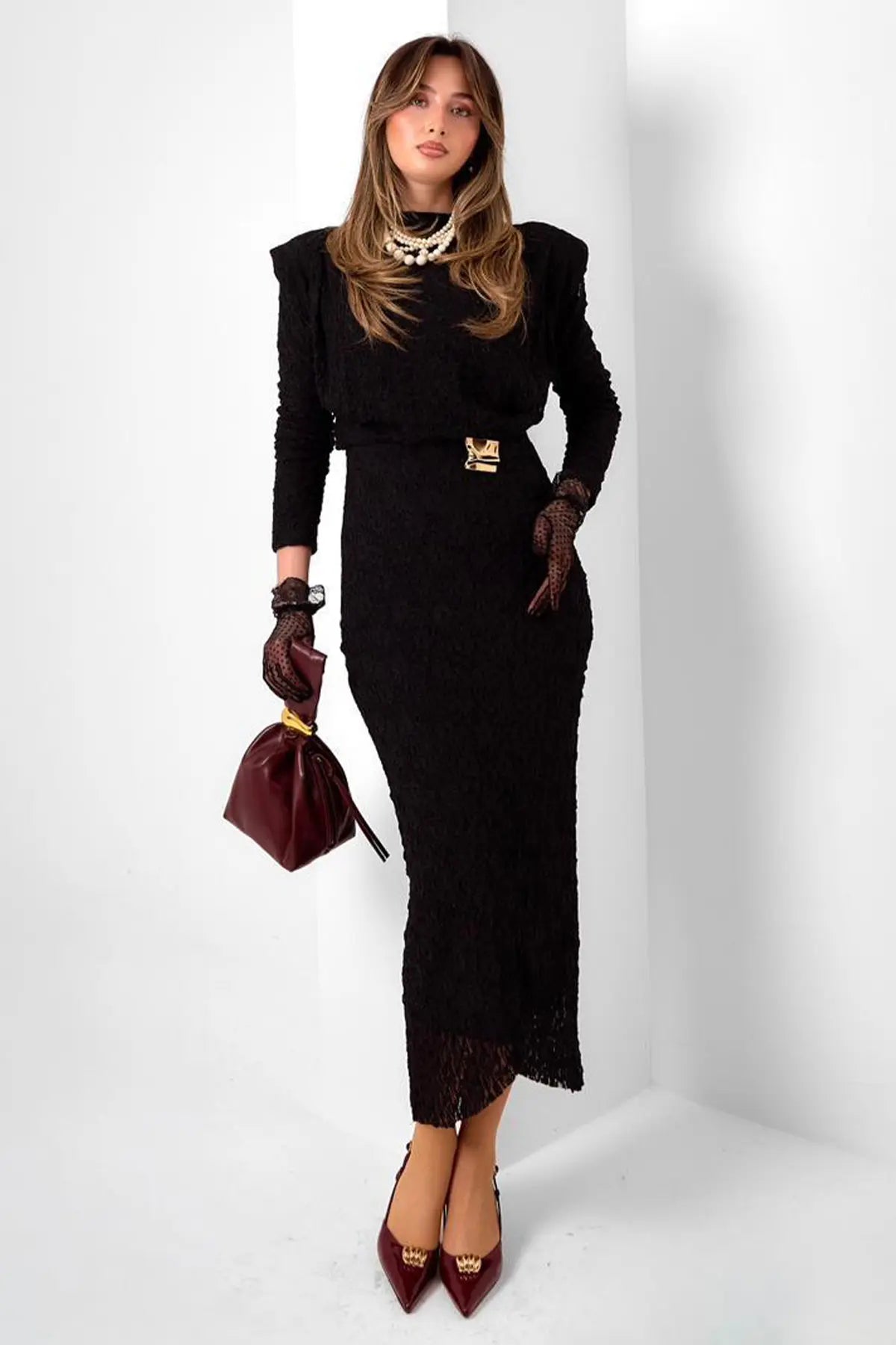 Lace Dress With Buckle Detail, view 3