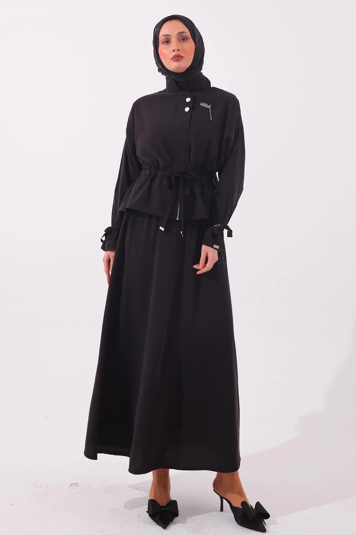 Two-pieces Modest Set With Brooch-Black, view 2