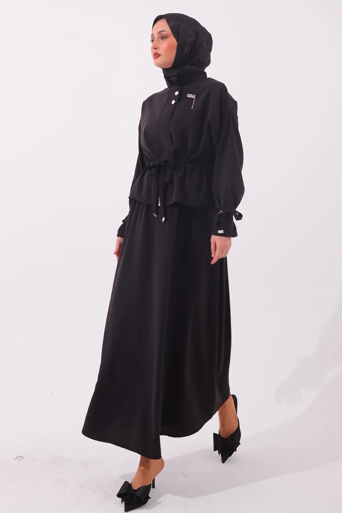 Two-pieces Modest Set With Brooch-Black, view 3