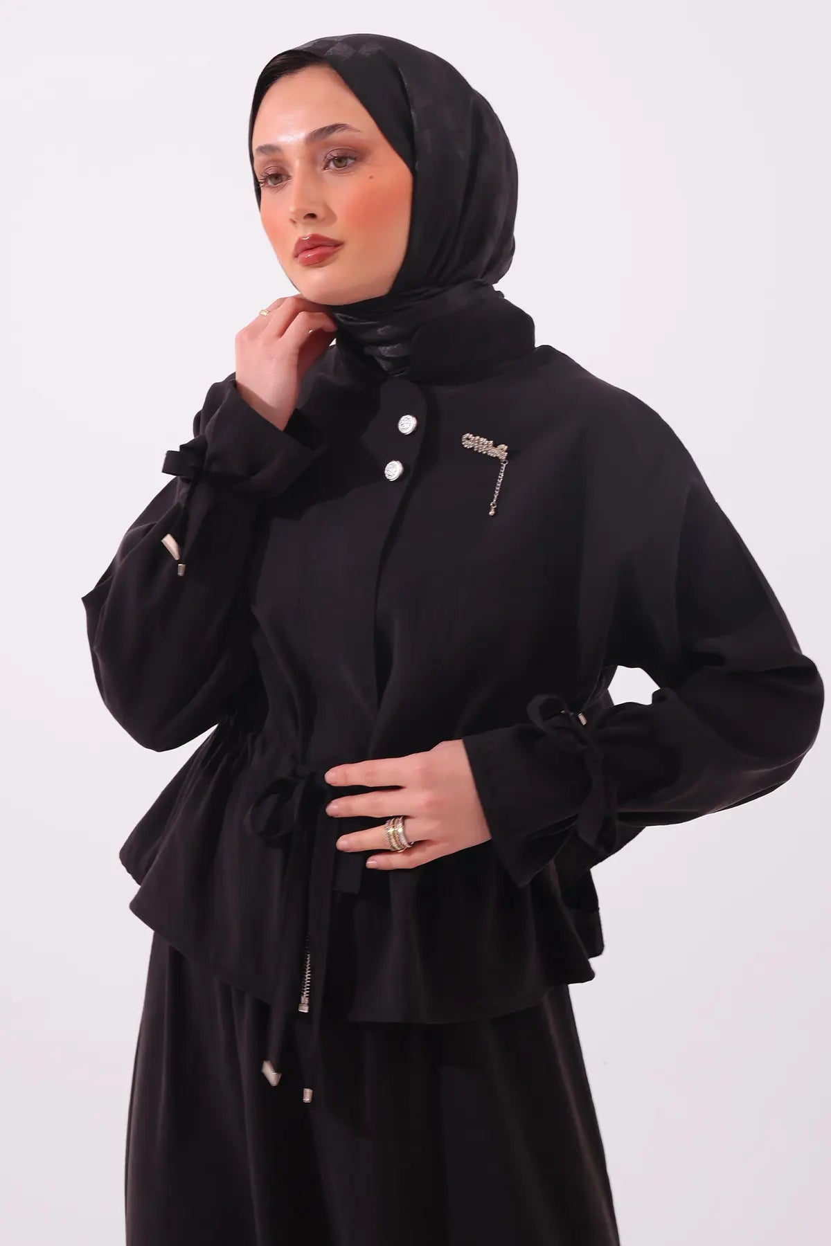 Two-pieces Modest Set With Brooch-Black, view 4