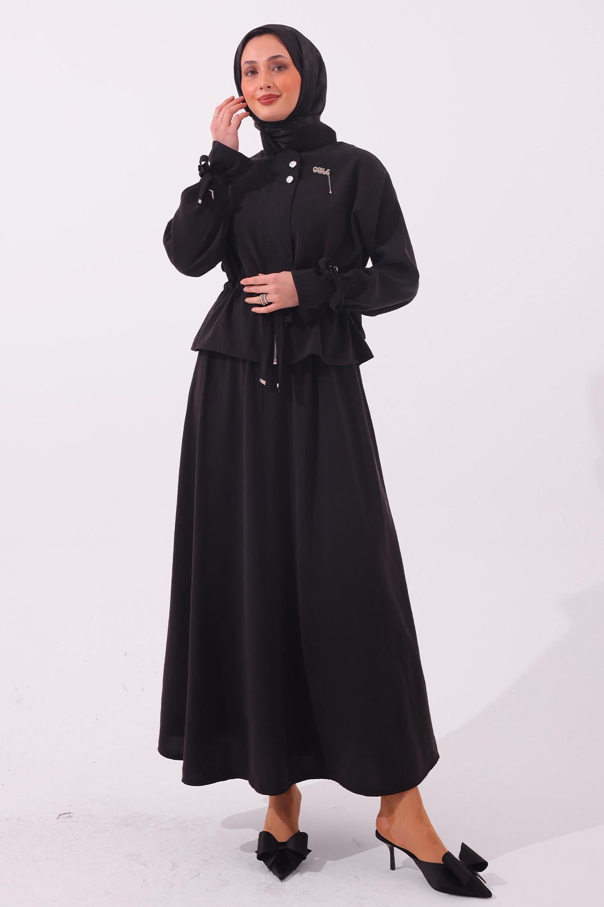 Two-pieces Modest Set With Brooch-Black, view 5