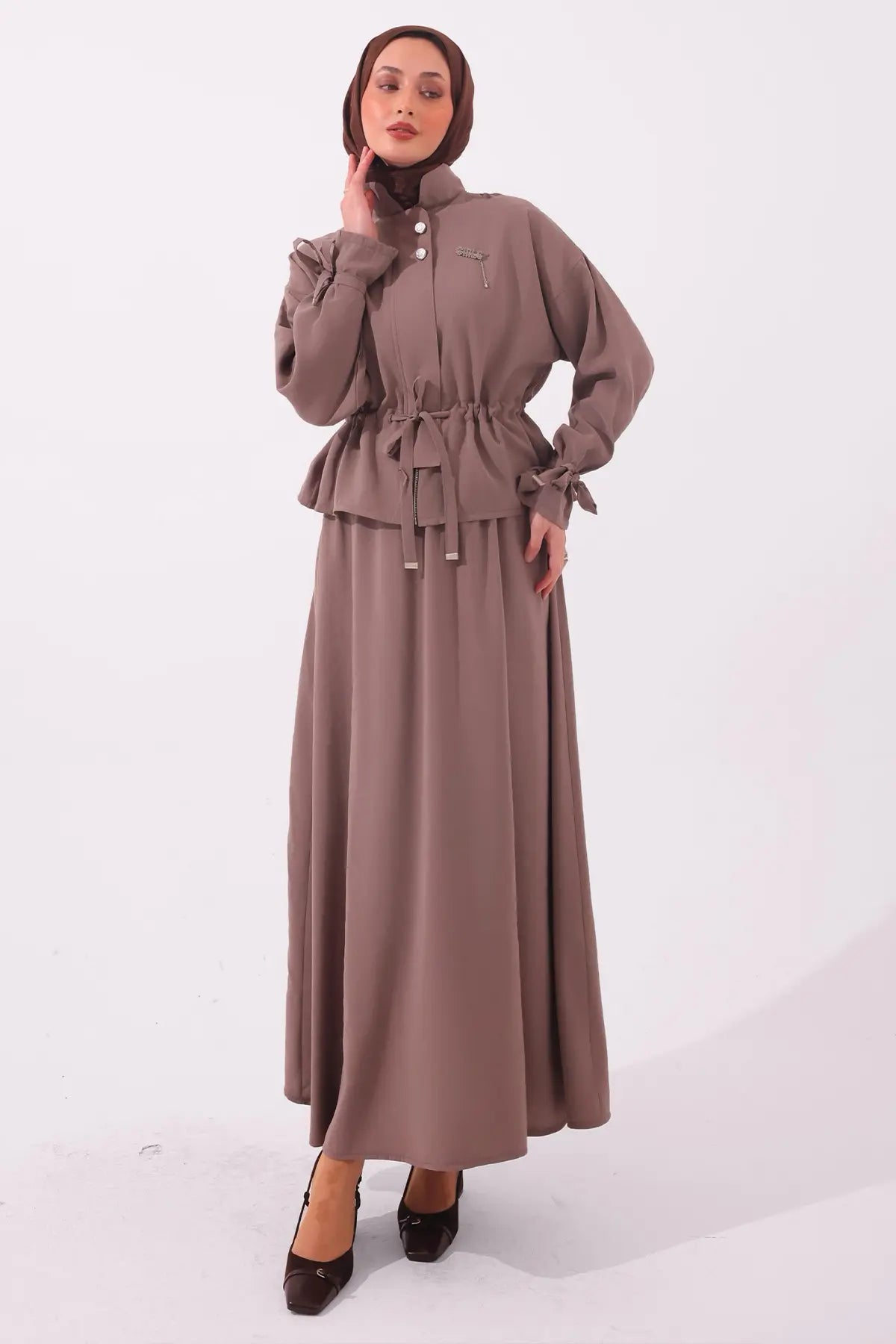 Two-Pieces Modest Set with Brooch – Vison, view 2
