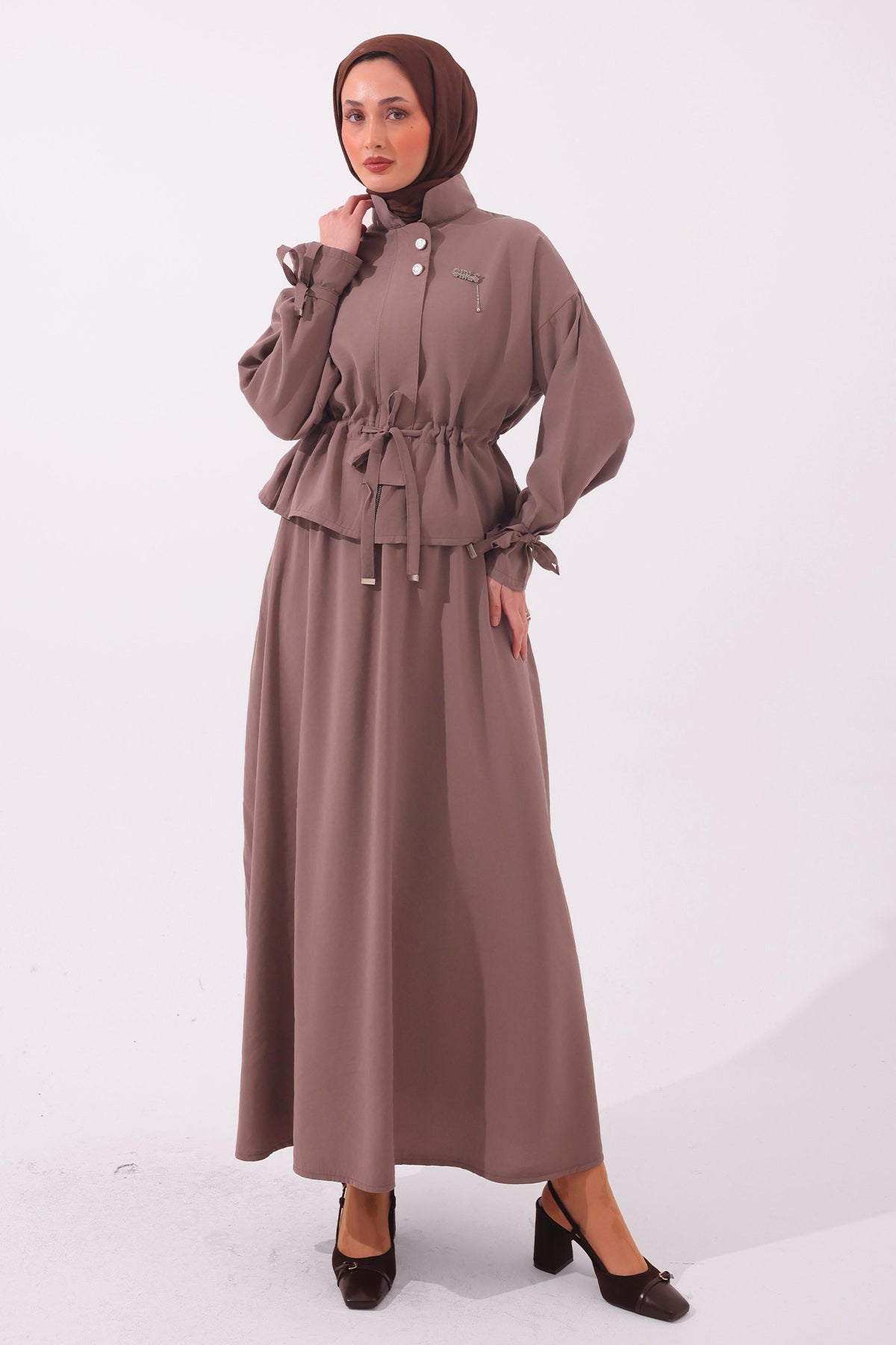 Two-Pieces Modest Set with Brooch – Vison, view 4