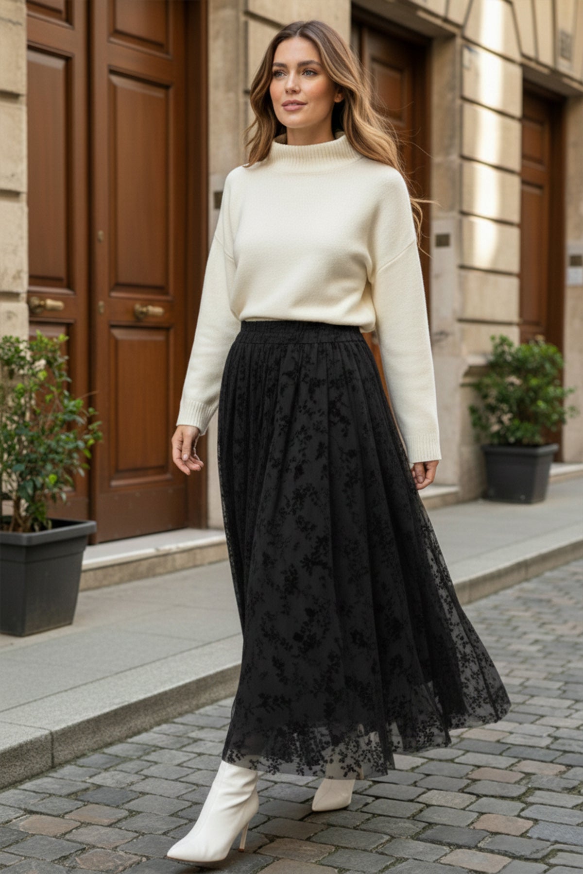 Flock Print Skirt by NEOMODEST
