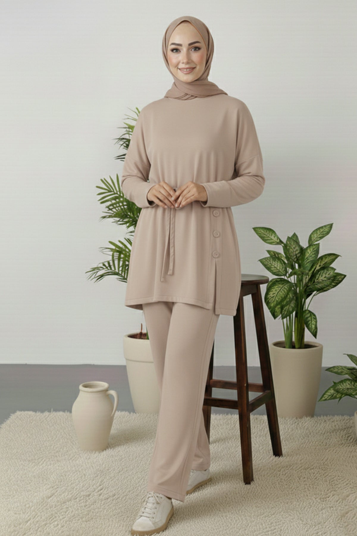 Button Detail Tunic Set by NEOMODEST