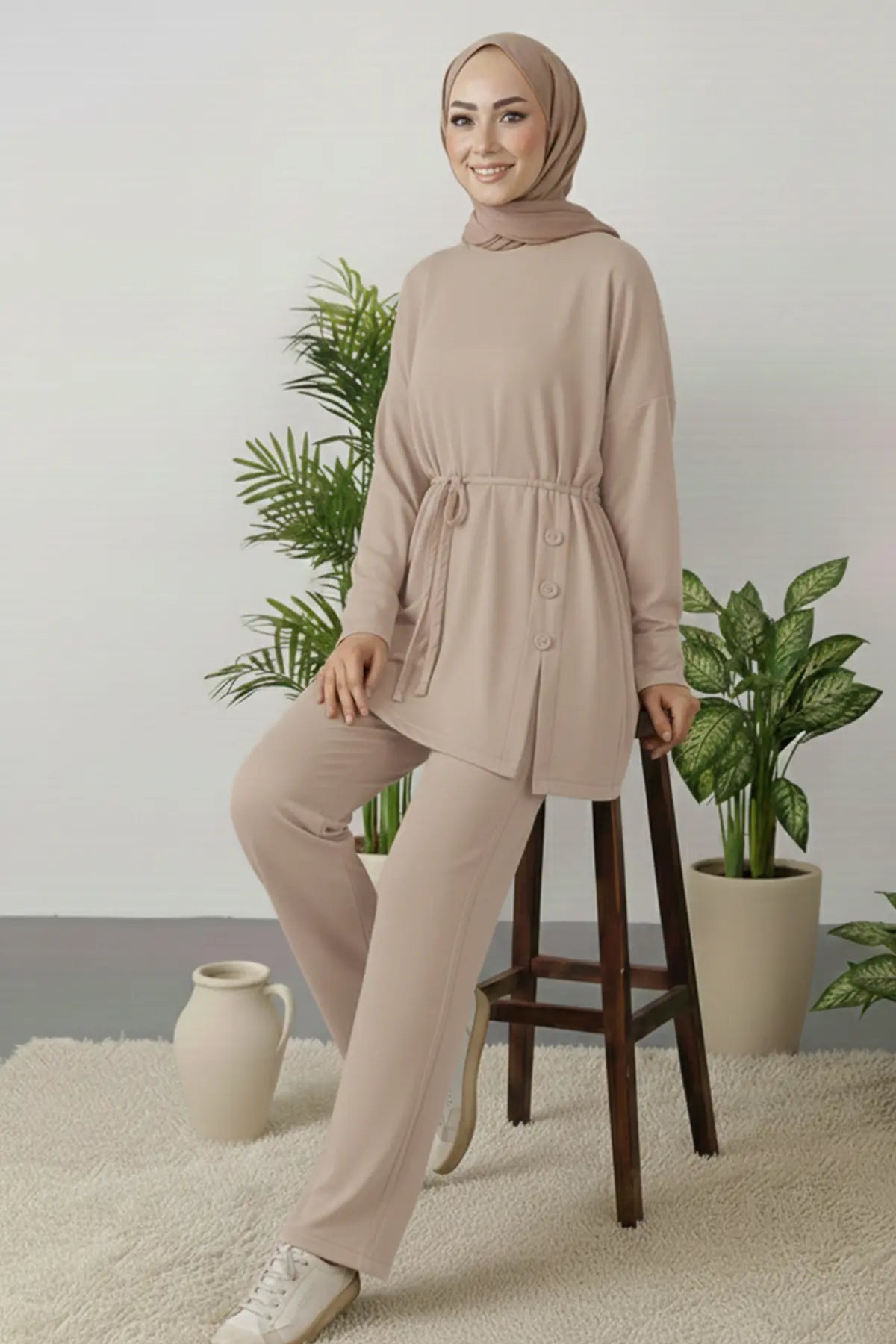 Button Detail Tunic Set, view 2
