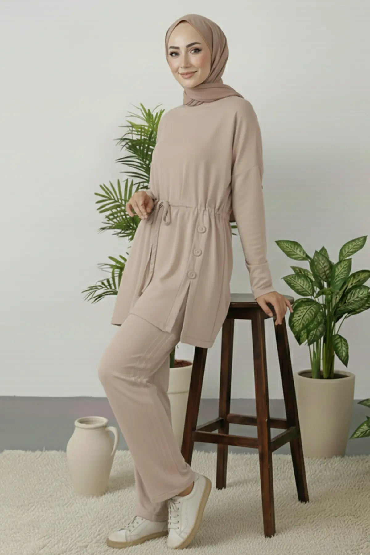 Button Detail Tunic Set, view 3