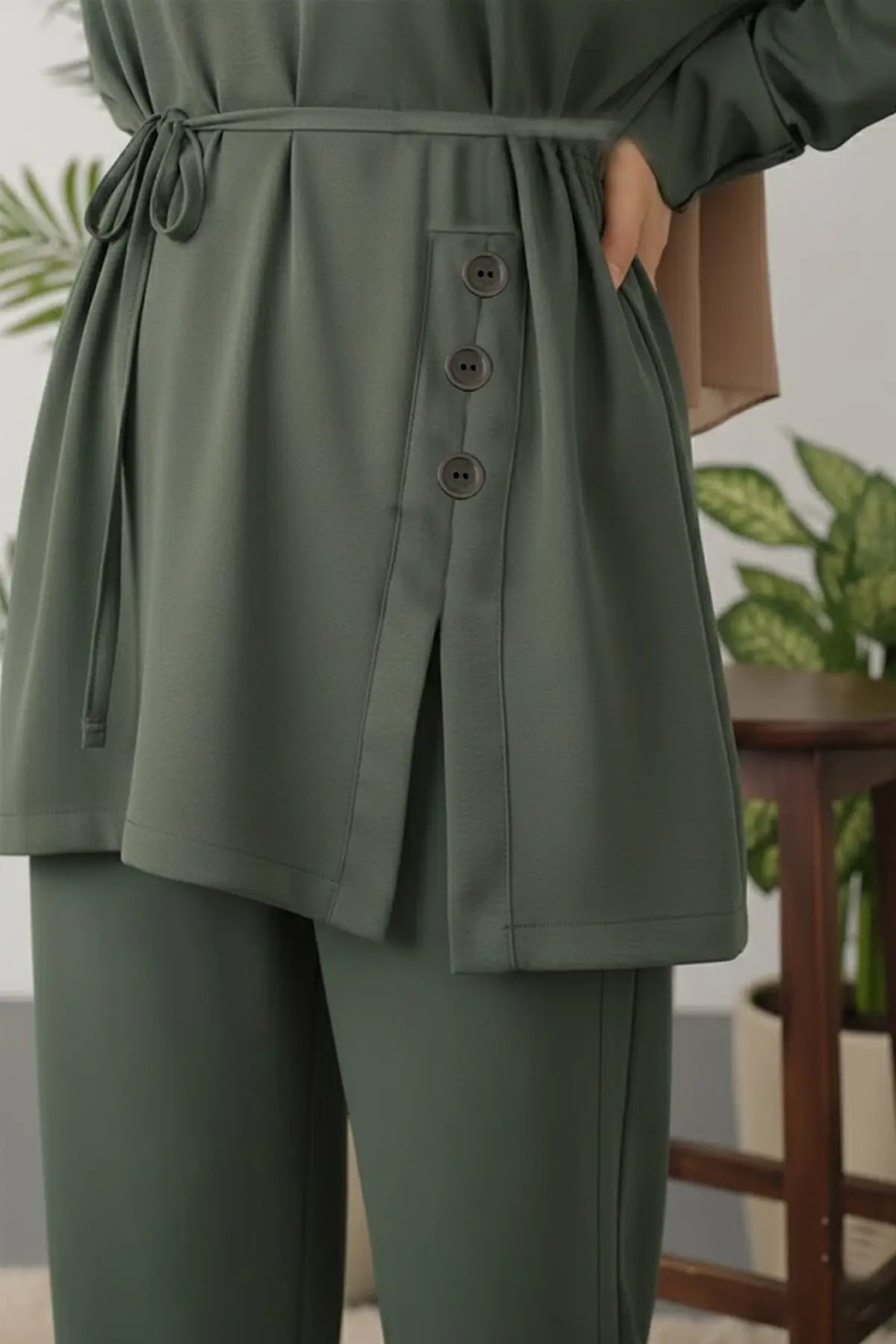 Button Detail Tunic Set, view 2