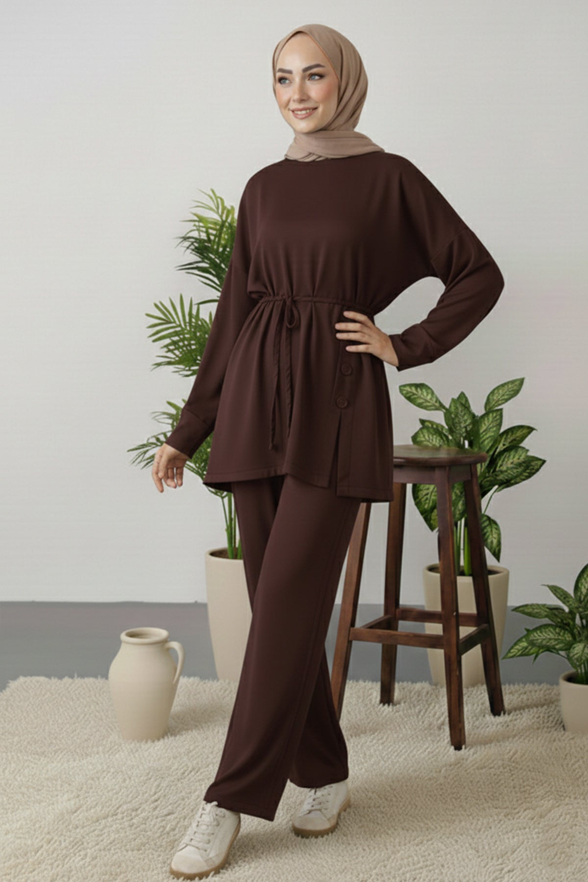 Button Detail Tunic Set by NEOMODEST