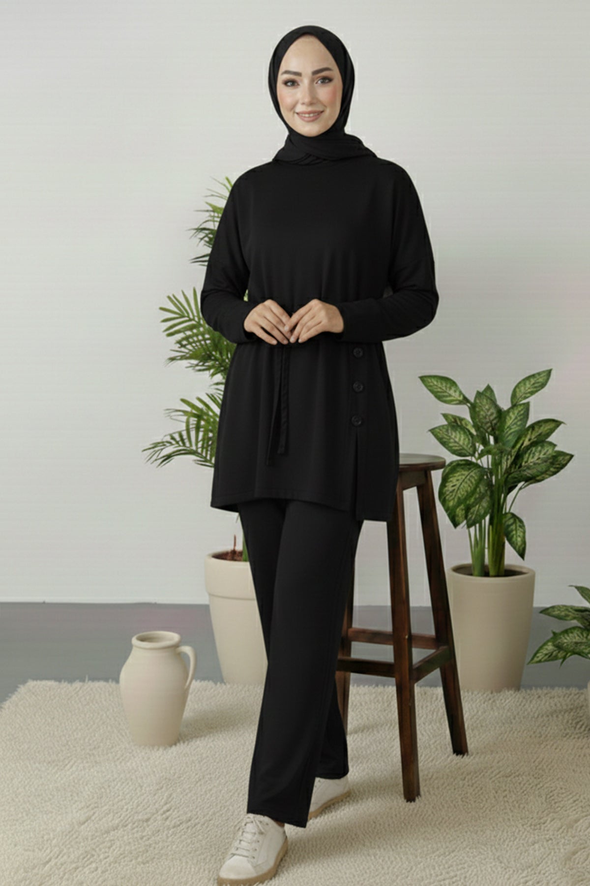 Button Detail Tunic Set by NEOMODEST