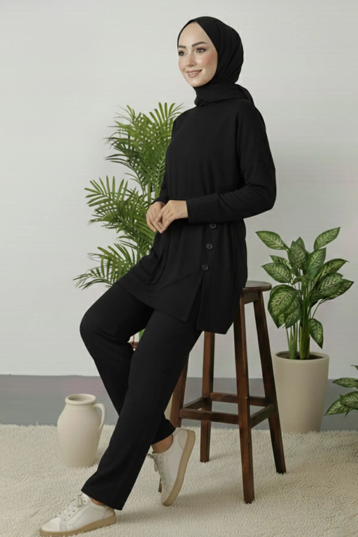 Button Detail Tunic Set, view 2