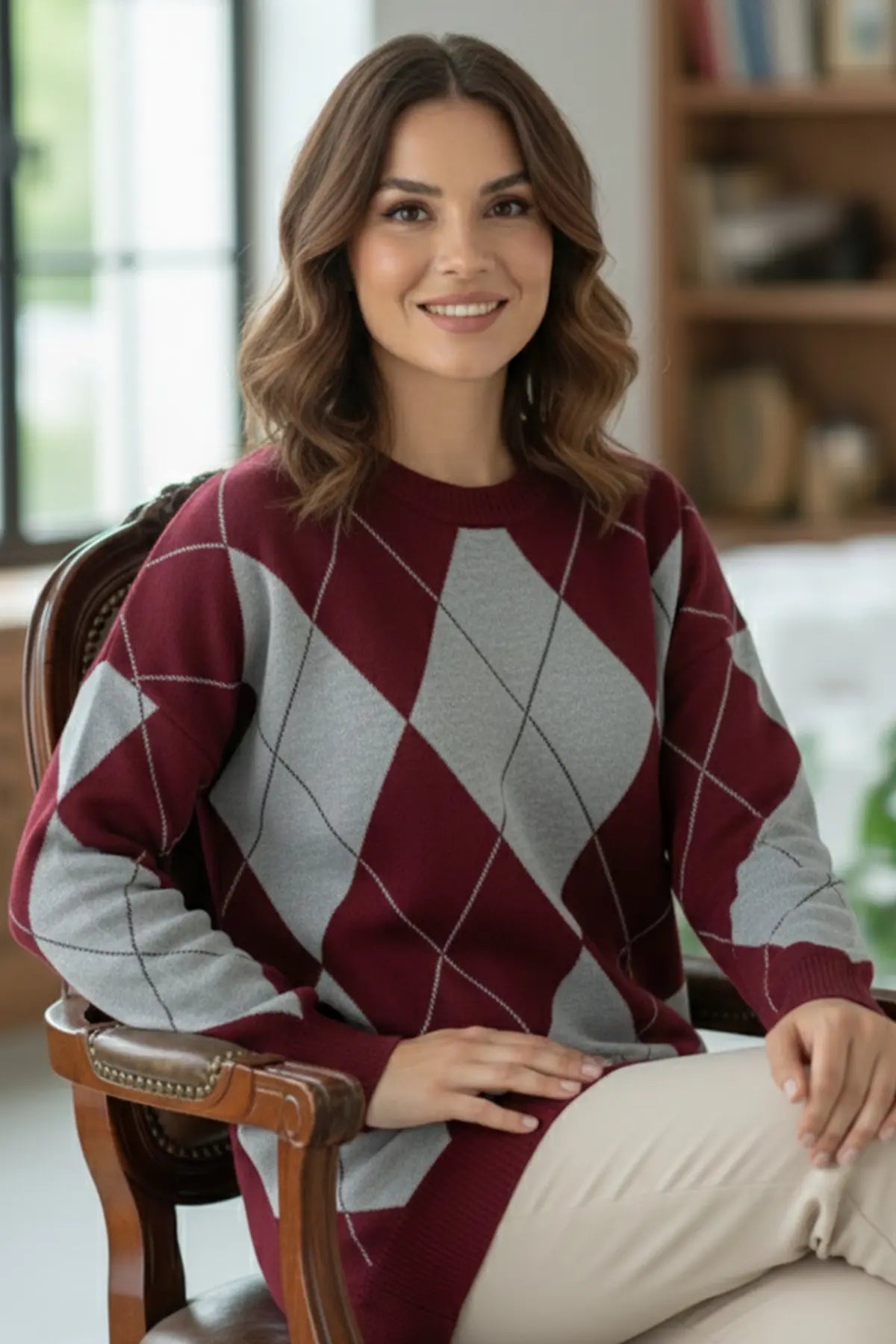 Baklava Patterned Knitted Sweater, view 2