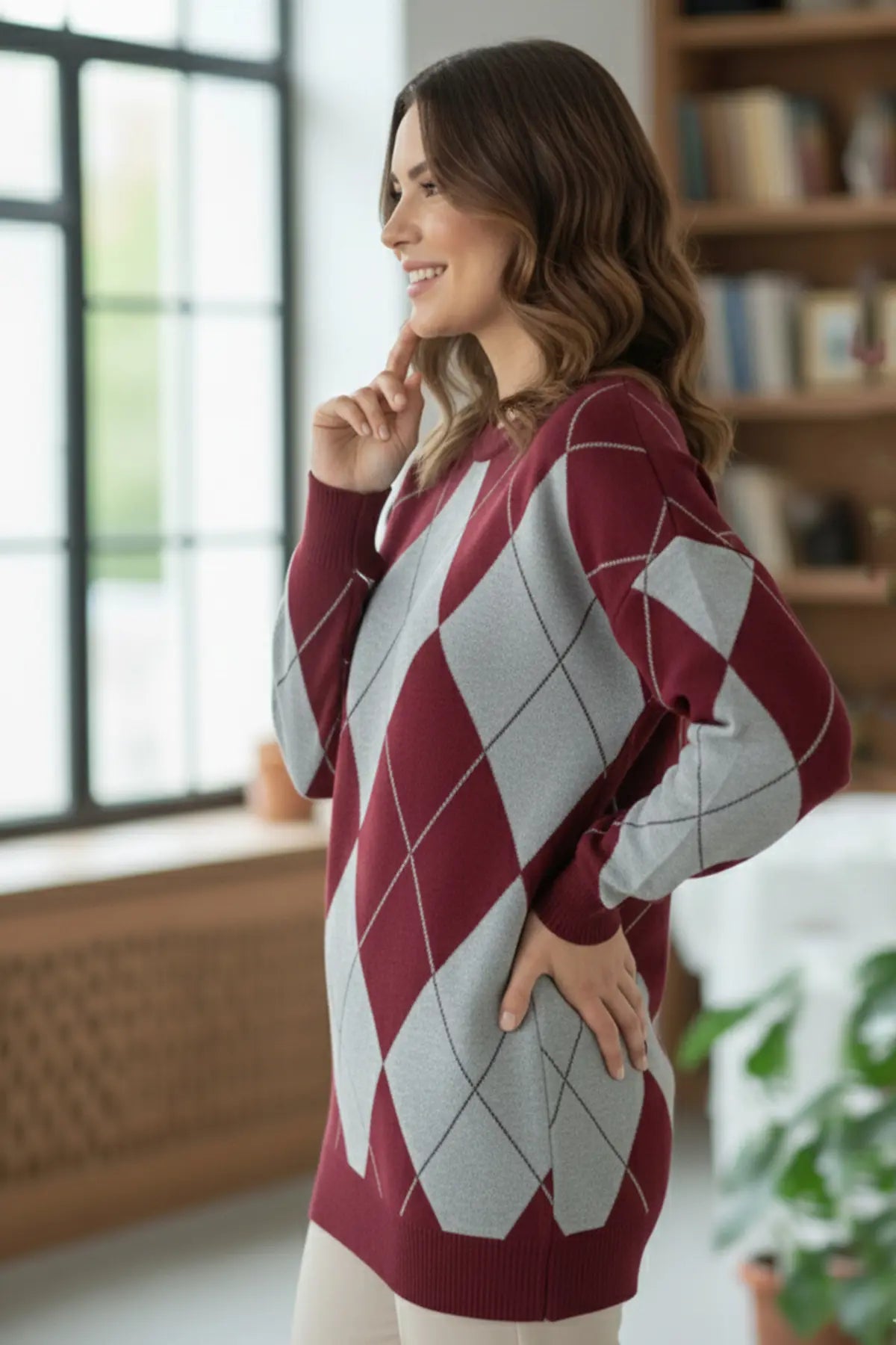 Baklava Patterned Knitted Sweater, view 3